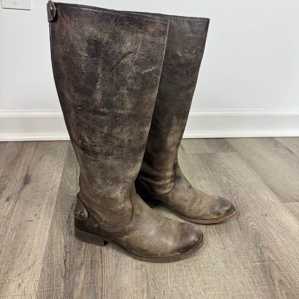 Frye Leather Riding Boots Size 6 Tall Distressed Riding Equestrian Brown Western